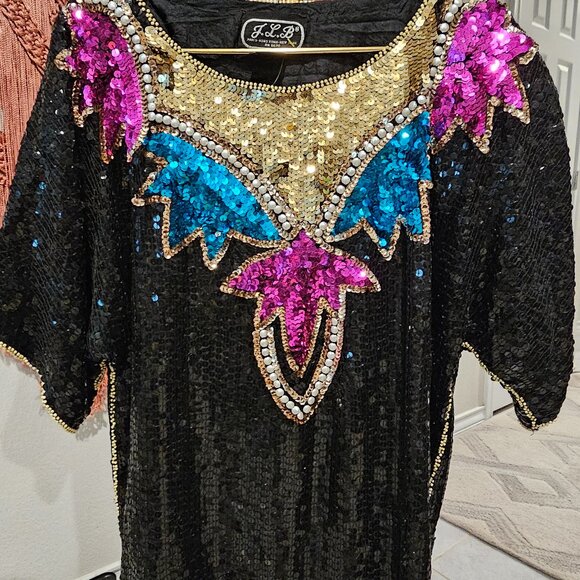 Vintage JLB Silk Sequin Top - Picture 1 of 6